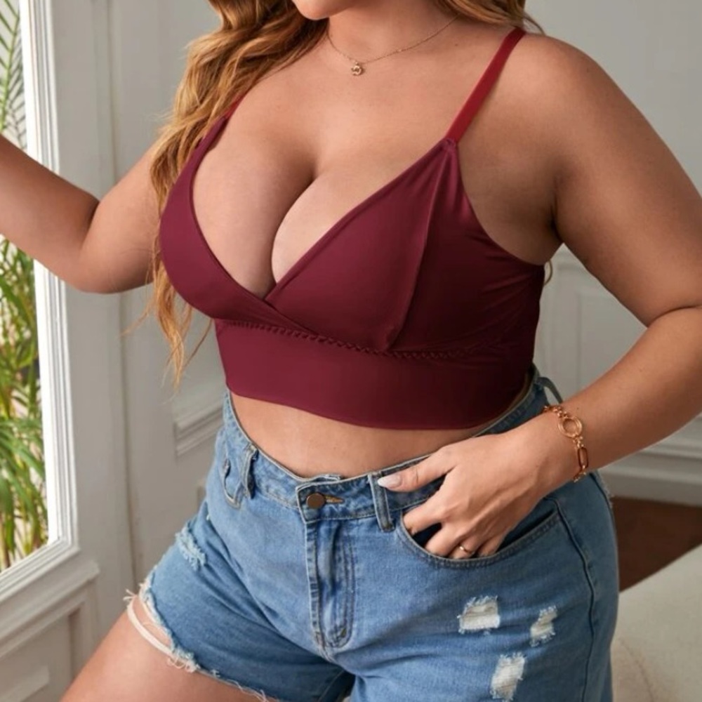 Boho plus size lilac purple plunging V neckline bralette - Picture 14 of 16